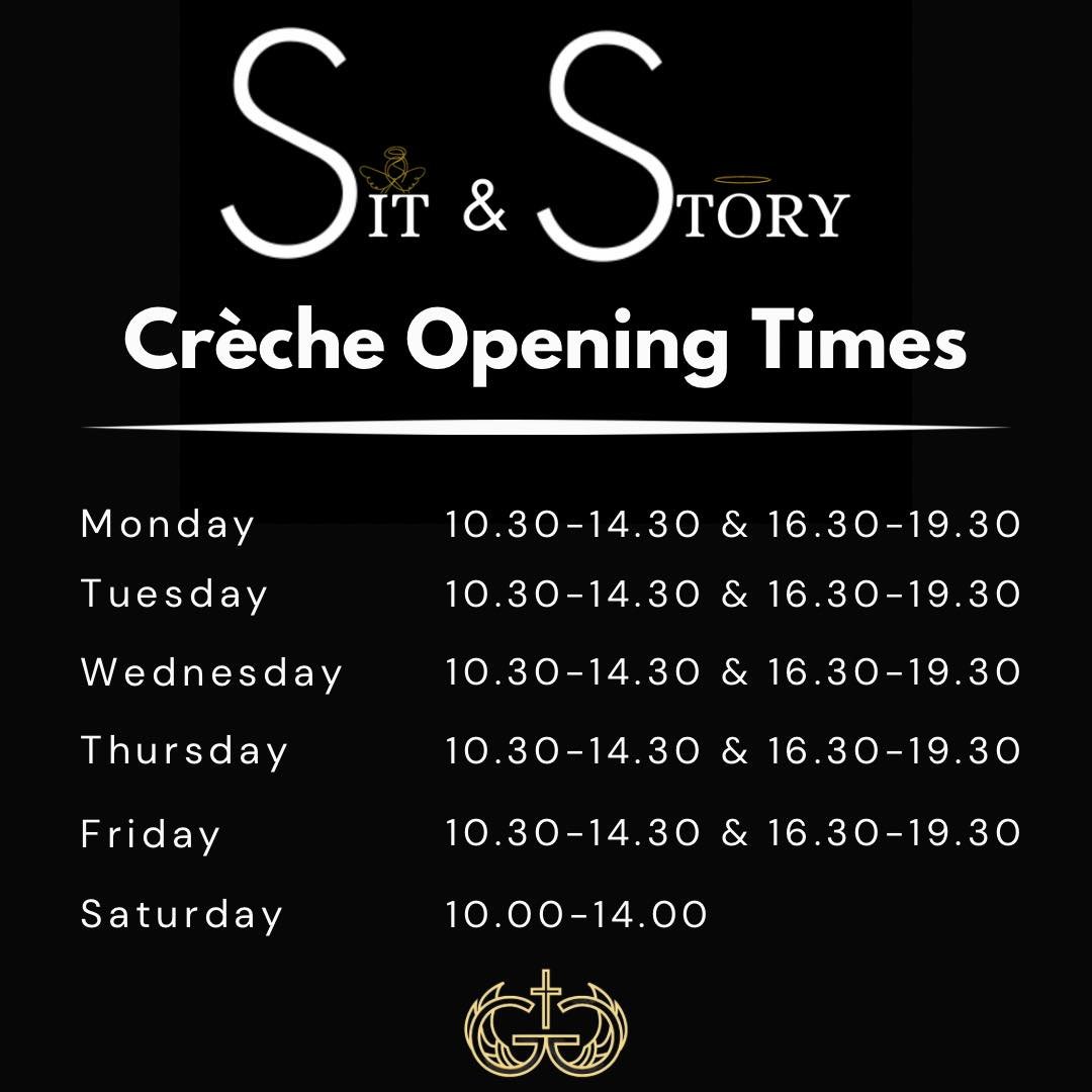 sit and story opening times, creche at the gym.