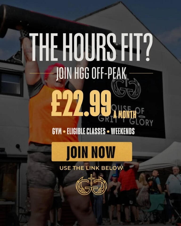 - Off-Peak gym membership at House of Grit & Glory with gym classes and weekend access