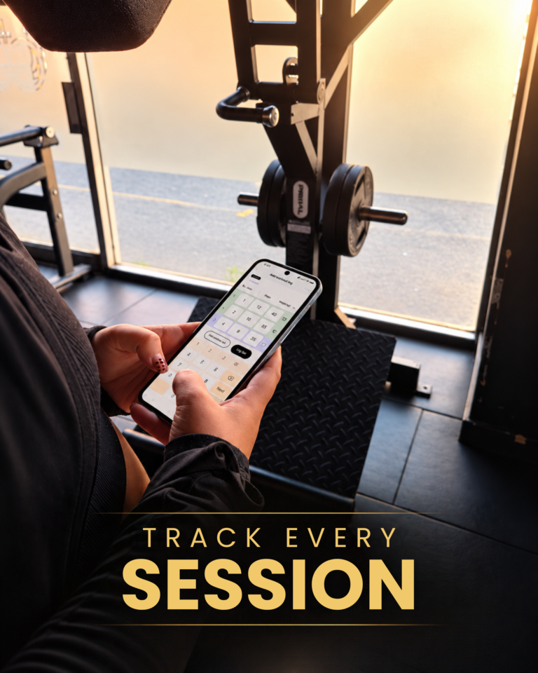 - Tracking sets reps and weights in the GG Performance App during a gym workout