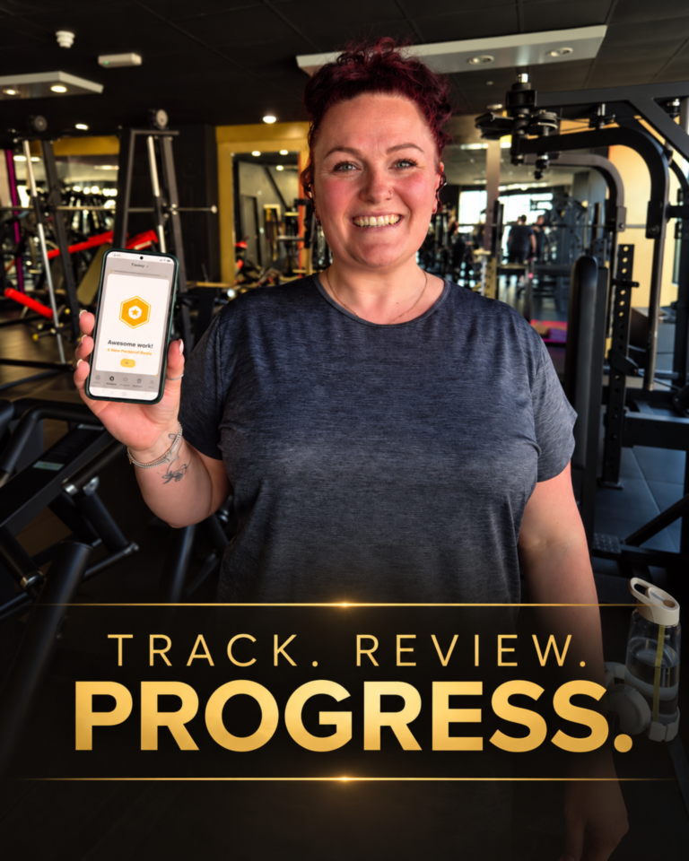 House of Grit & Glory member reviewing progress and personal bests in the GG Performance App